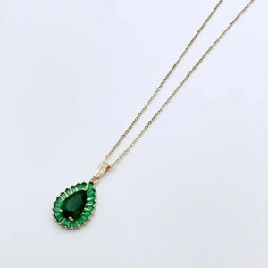 Green Drop Necklace | Cubic Zirconia Necklace | Gold Plated